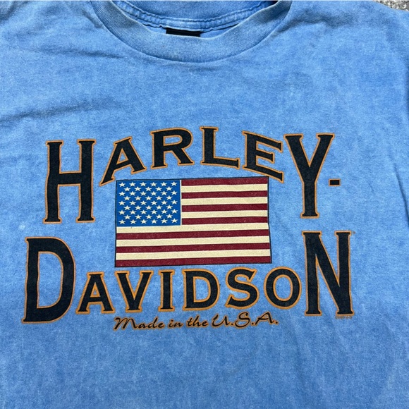 Vtg Harley Davidson Shirt Mens Large Blue Acid Wash Michigan Flag 90s 1998 Bike - Picture 4 of 7